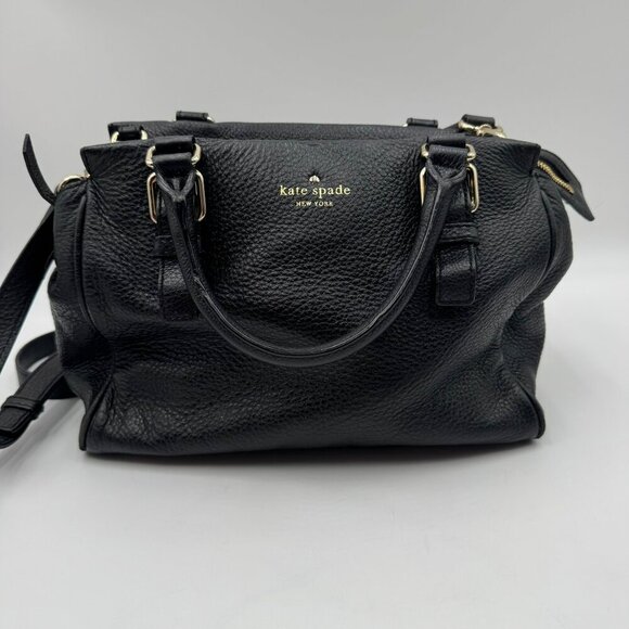 Kate Spade New York Black Textured Leather Shoulder Bag Satchel With Gold-Tone - Picture 1 of 10
